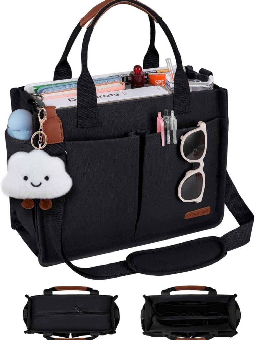 Stylish Canvas Tote Bag for Women, Zippered Work Laptop Purse with Compartments
